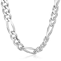 Jewelry Affairs Sterling Silver Rhodium Plated Figaro Chain Necklace, 13.5mm, 24