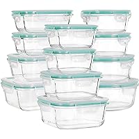 Glass Food Storage Containers with Lids, [24 Piece] Glass Meal Prep Containers, Airtight Glass Bento Boxes, BPA Free & Leak Proof (12 lids & 12 Containers) - Blue