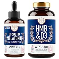 WINDSOR BOTANICALS HMB with Vitamin D3 Supplement and Liquid Melatonin 3mg - Workout and Recovery Bundle
