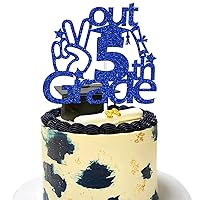 Out 5th Grade Cake Topper, Next Stop Middle School, 2024 Elementary School Graduate Graduation Party Decorations Supplies, Blue Glitter