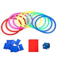 Hopscotch Rings Game, 10Pcs Square Hopscotch Rings 15 Inch Multi-Colored Agility Rings Obstacle Course Fun Play Kids Outdoor Play Equipment(A)