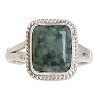 NOVICA Artisan Handmade Jade Cocktail Ring Artisan Crafted Sterling Silver Single Stone Guatemala Hemlock Desert Sage [crownbezel 0.5 in L x 0.4 in W x 0.2 in H Band Width 3 mm W] 'Life Divine'