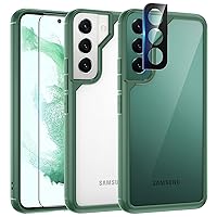 TAURI [5 in 1 Shockproof Designed for Samsung Galaxy S22 Plus Case 5G 6.6 Inch, with 2 Pack Tempered Glass Screen Protector + 2 Pack Camera Lens Protector [Military Grade Protection] Slim Green