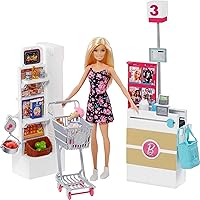Barbie Doll & Playset, Supermarket with 25 Grocery Store-Themed Accessories Including Food, Check-Out Counter & Shelves