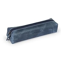 Genuine Leather Zipper Pen, Pencil & Cosmetic Case(Blue)