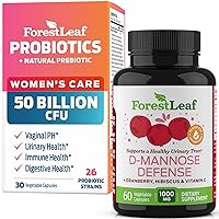 ForestLeaf Womens Probiotic 50 Billion CFU with Organic Prebiotics, D-Mannose with Cranberry - Pre and Probiotics for Women Digestive Health, pH Balance, & Vaginal Health - Probiotics and Prebiotics