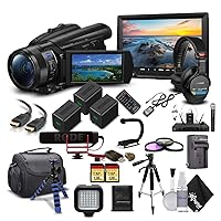 Sony Handycam FDR-AX700 4K HD Video Camera Camcorder + 2 Extra Batteries and Charger + 128GB Card + Hard Case + Mic + Monitor + Light + Microphone + Headphones and More - Documentary Bundle (Renewed)