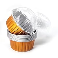 Aluminum Foil Ramekin Baking Cups, 5oz 125ml Cheesecake Pan, Creme Brulee Tin Cups with Dome Lids(12pcs, Gold)