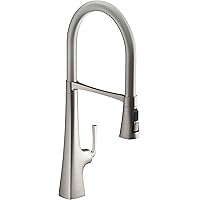 Kohler 22060-VS Graze Commercial, 3 Function Tall Semi-pro Kitchen Sink Faucet with Pull Down Sprayer, Vibrant Stainless