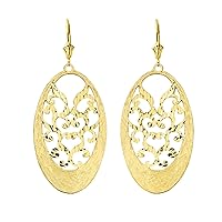 HANDMADE DESIGNER BOHEMIAN FILIGREE OVAL STATEMENT EARRINGS IN SOLID YELLOW GOLD - Gold Purity:: 10K