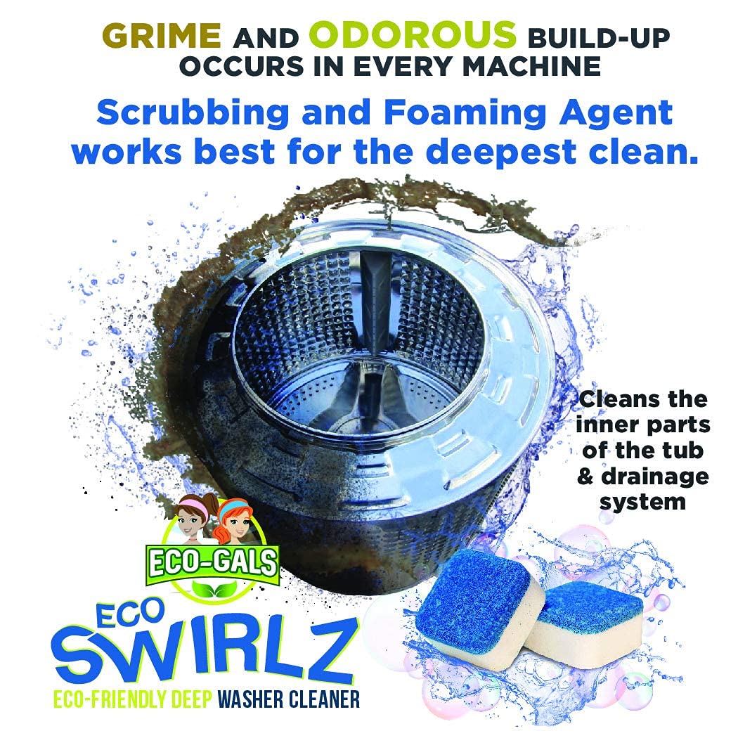 ECO-GALS Scrubz & Swirlz Washing Machine and Dishwasher Cleaner Bundle Unscented - 1 Year Supply Plus Dishwasher Magnet Organizer