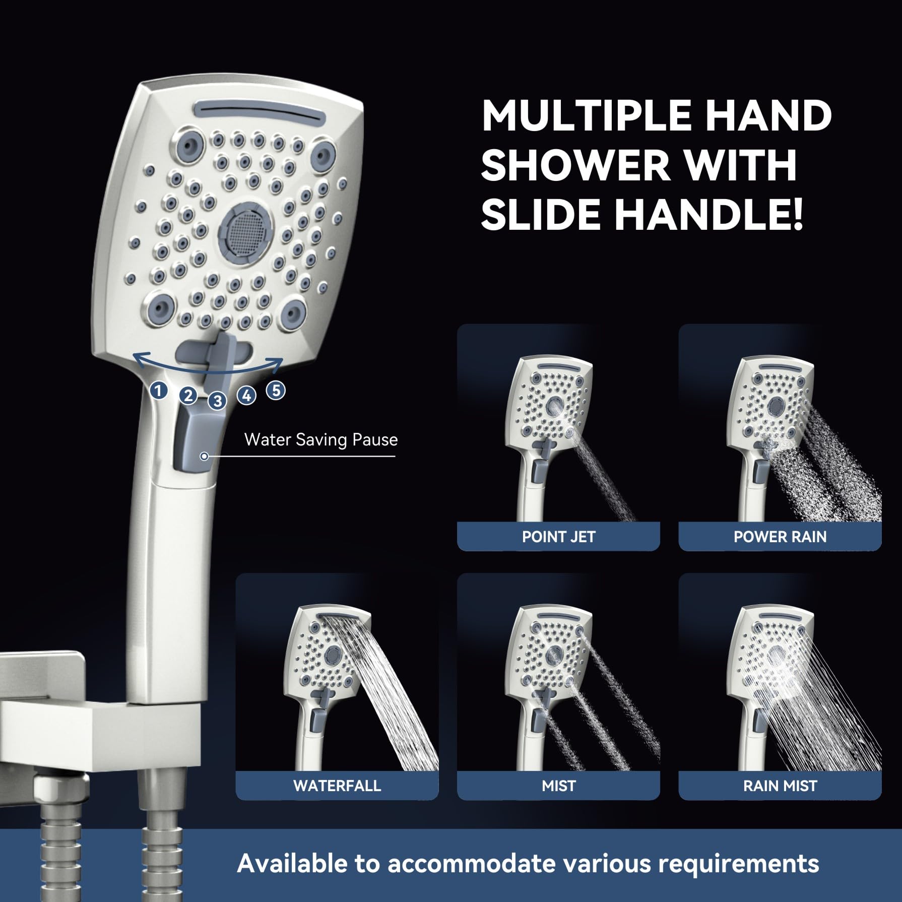 ELLO&ALLO Shower Faucet Set Mixing Valve and Trim Kit Brushed Nickel, Rainfall Waterfall Shower Head with Handheld Combo
