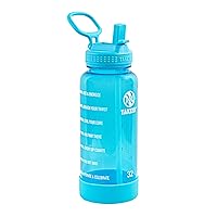 Takeya 32 oz Motivational Water Bottle with Straw Lid with Time Marker, Premium Quality BPA Free Tritan Plastic, Breezy Blue