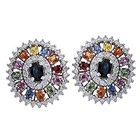 8.55 Carat Natural Multicolor Sapphire and Diamond (F-G Color, VS1-VS2 Clarity) 14K White Gold Luxury Earrings for Women Exclusively Handcrafted in USA
