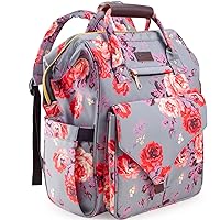 Kaome Diaper Bag Backpack, Upgraded Large Capacity Multifunction Nappy Bags, Waterproof Baby Bag Floral Insulated Sturdy Travel Maternity Back Pack for Baby Girls with Diaper Pad Bottle Bag