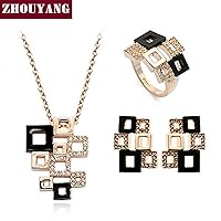 Geometric Figure Rose Gold Color Elegance Jewelry Necklace Earring Set Made with Austrian SWA Element Crystals