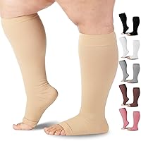 Opaque Knee-Hi Open Toe Support Stockings 20-30mmHg, Relieves Discomfort from Post-Thrombotic Syndrome, Lymphatic and Venous Issues - 1 Pair