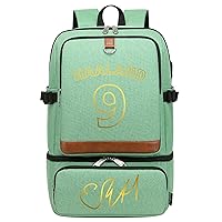 Erling Haaland USB Casual Backpack Graphic Knapsack Soccer Stars Bookbag with Insulated Lunch Box