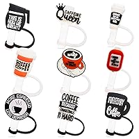 9PCS Coffee Drinking Straw Covers Caps, Flower Drinks Coffee Cat BLM Sports Reusable Portable Drinking Straw Tips Lids, Straw Toppers for Tumblers, Dust Proof Plugs Protector