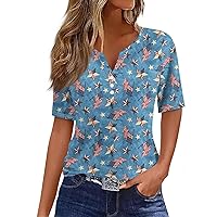 American Flag Tops for Women V Neck Button Down Blouses 4Th of July USA Stars Stripes Patriotic T Shirt Tunic Tops