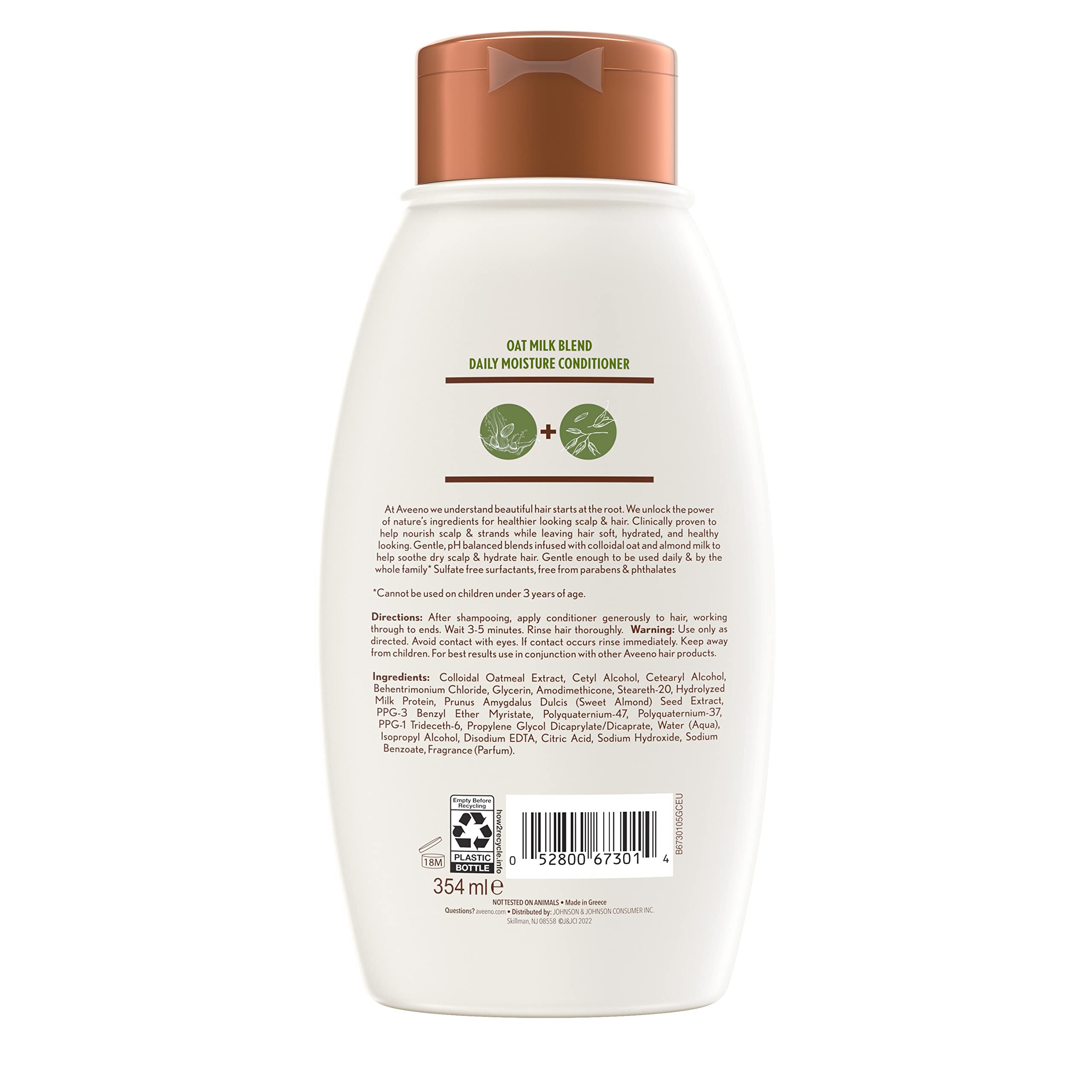 Aveeno Farm-Fresh Oat Milk Sulfate-Free Conditioner with Colloidal Oatmeal & Almond Milk, Scalp Soothing & Moisturizing Daily Conditioner for All Hair Types, Paraben & Dye-Free, 12 Fl Oz