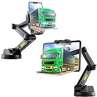 Gray Commercial Truck Phone Mount + Commercial Truck Tablet Mount, Heavy Duty Cell Phone Holder, Tablet & iPad Mount for Dashboard Windshield, Stable Suction Cup (1 Phone Mount + 1 Tablet Mount)