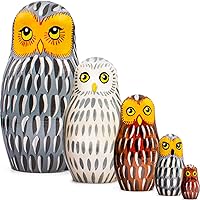 AEVVV Owl Nesting Dolls Set of 5 pcs - Matryoshka Doll with Decorative Owl Figurines - Owl Stuff - Owl Gifts - Wood Owl Decor - Owl Wood Craft