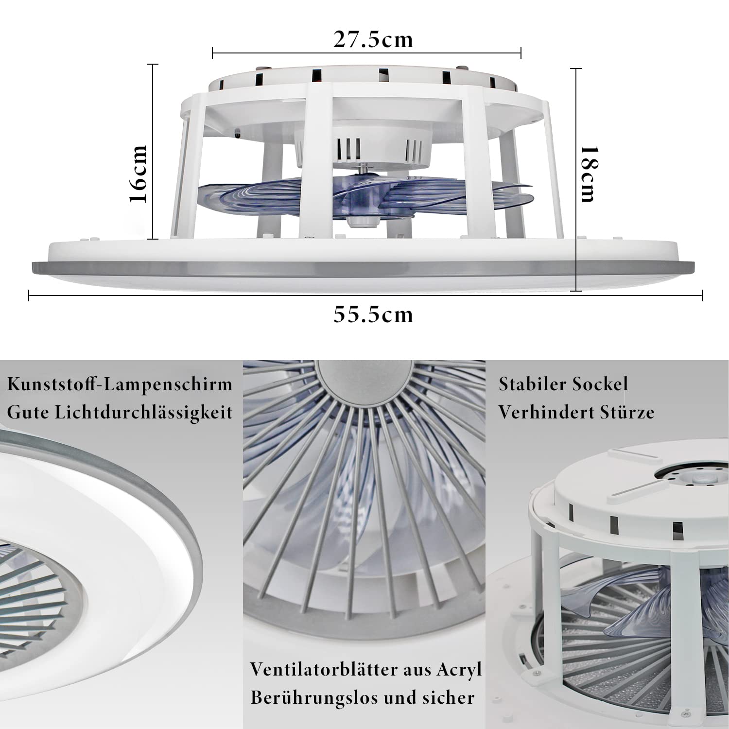 Unikcst Leise LED Deckenventilator Mit Beleuchtung Dimmbar 32W Deckenleuchte Ventilator Mit Fernbedienung und APP-Steuerung 6 Windgeschwindigkeit Lüfterlicht Farbwechsel 2700K-6500K