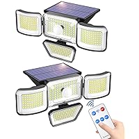 KHTO Solar Outdoor Lights,278LED 3000 Lumen IP65 Waterproof Motion Sensor Security Lights with Remote Control,3 Lighting Modes,4 Heads Solar Wall Lamp for Garden Patio Yard (2Pack)