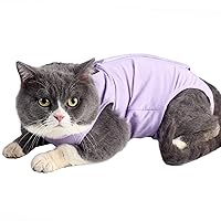 Cat Surgery Recovery Suit Cat Onesie for Cats After Surgery Spay Surgical Abdominal Wound Skin Diseases E-Collar Alternative Wear (Purple-S)