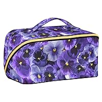 Purple Flowers Floral Makeup Bag Large Cosmetic Bags for Women Travel Makeup Bags for Women Cosmetic Bag Organizer Makeup Pouch Toiletry Bag for Travel Daily Use Cosmetics Toiletries