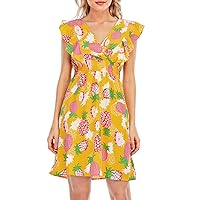 Dresses for Women Casual Summer Chiffon Floral Printed Sleeveless Party Mini Dress Ruffle Beach Sundress