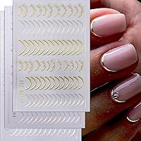 3 Pieces French Tip Line Nail Art Stickers 3D Simple Lines Nail Stickers Rose Gold Metal Stripes Letter Adhesive Decals Curved Gel Nail Art Polish Sliders Manicure Foils Decor Accessories Craft