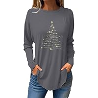 Women Solid Xmas Sweatshirts Basic Crewneck Shirts Classic Long Sleeve Tunic Tops 2023 Teen Girl Tee Shirts