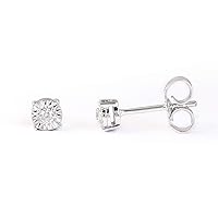Sterling Silver 1/20CT TDW Prong Set Round-cut Real Diamond Solitaire Miracle Plate Stud Earring by DZON Love Gift for Women(I-J, I2)
