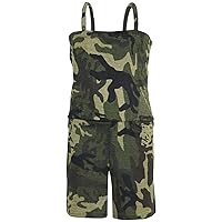 Kids Girls Camouflage Green Color Playsuit Trendy All In One Jumpsuit 5-13 Years