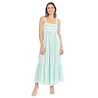 London Times Women's Cotton Smocked Back Babydoll Tiered Maxi Dress