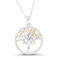 DECADENCE Solid 925 Sterling Silver Cubic Zirconia Paved Circle Tree Of Life Choker Necklace For Women | 16