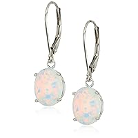 Amazon Collection 14k White Gold 8 x 10mm Oval October Birthstone Created Opal Dangle Earrings for Women with Leverbackss