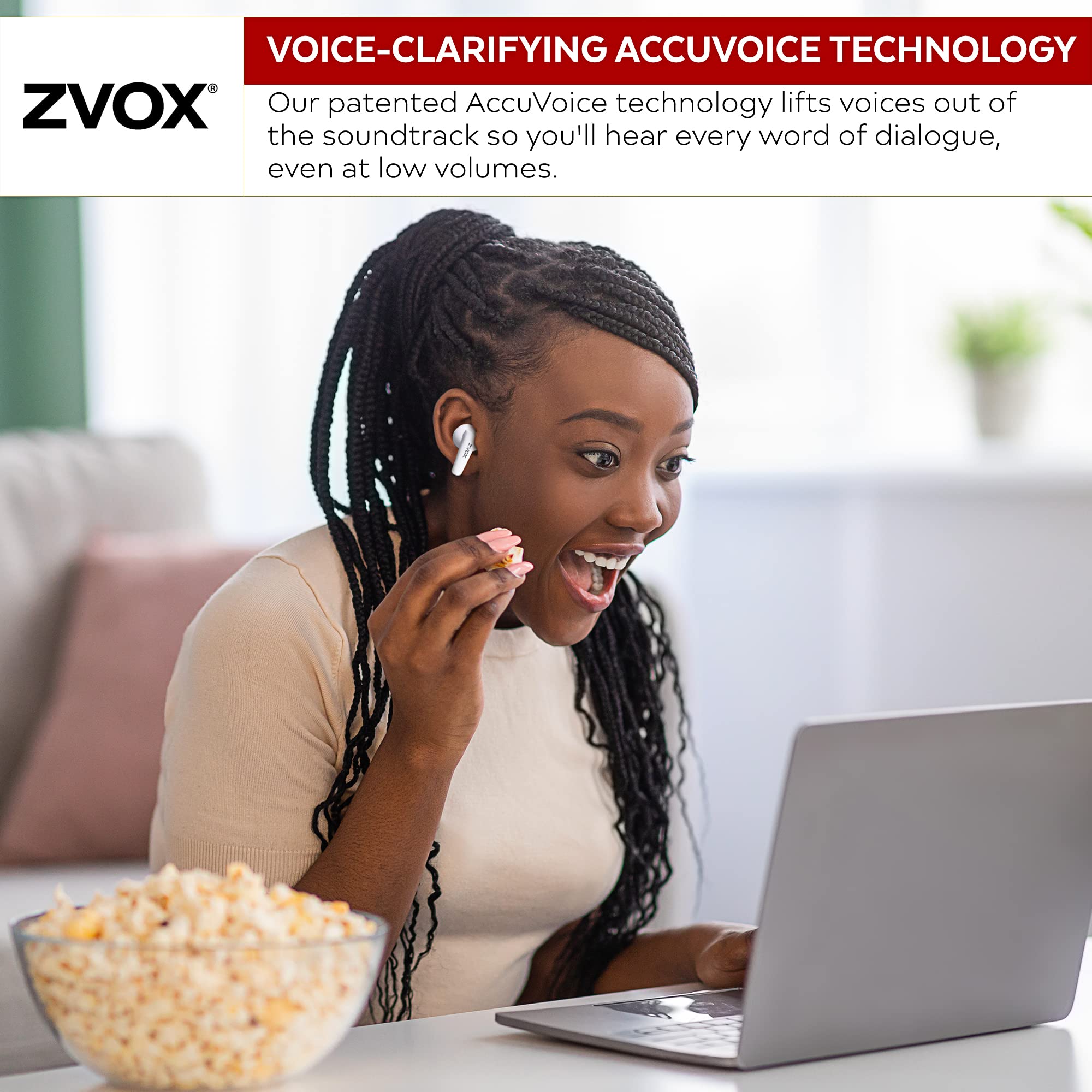 ZVOX True Wireless Earbuds with AccuVoice Technology - Voice-Clarifying, Noise-Canceling Bluetooth Wireless Headphones, AV30 Connect to Multiple Devices, Earbuds Wireless Bluetooth - White