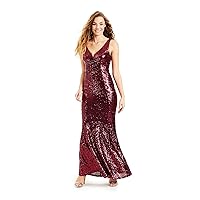 Crystal Doll Womens Sequined Maxi Evening Dress Red 3