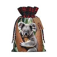 WURTON Hugging Tree Koala Print Christmas Party Drawstring Plaid Gift Bags Supply Wedding Holiday Xmas Supplies, 2 Sizes