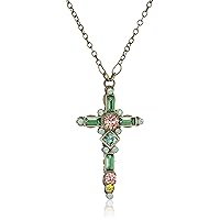 Sorrelli Delicate Cross Pendant Necklace, Antique Gold-Tone Finish, Crystal