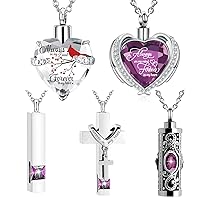5 Pieces Heart Cross Cubic Urn Necklace for Ashes Family Sharing Cremation Jewelry for Ashes of Loved Ones Keepsake Stainless Steel Locket Ashes Necklace for Women Men with Filling Kit