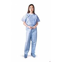 Medline Disposable Scrub Pants, Elastic Waist, Medium Size, Blue (Pack of 30)