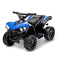 Kids 6V ATV, 4 Wheeler Ride on Quad Car Toy with LED Lights, Music, Foot Pedal & Wear-Resistant Wheels, Battery Powered Electric Vehicle for Kids Toddler 3+ Years Old, Blue