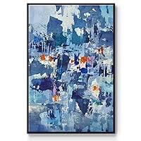 Renditions Gallery Canvas Art Black Floater Framed Prints Rustic Teal Blue Brushstrokes Splash Abstract Wall Decorations for Kitchen Hotel Restaurants Walls - 25