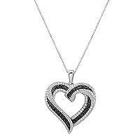 Sterling Silver 1/4cttw Natural Round-Cut Black Diamond Heart Pendant-Necklace with an 18 Inch Chain