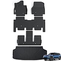 Floor Mats & Trunk Mat for KIA EV9 2024 6-Seats Version（Not Fit for 7-Seats Version）, 1st & 2nd & 3rd Rows Full Set with Cargo Liner,TPE All Weather Protection Car Floor Liners-Black