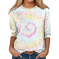 3/4 Sleeve Tee Womens Tshirt Round Neck Tops Dressy Shirt Easter Print Casual Fashion Blouse Trendy Basic Tunic